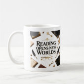 読書は新しい世界を切り開く 本好き グラフィック コーヒーマグカップ (左)
