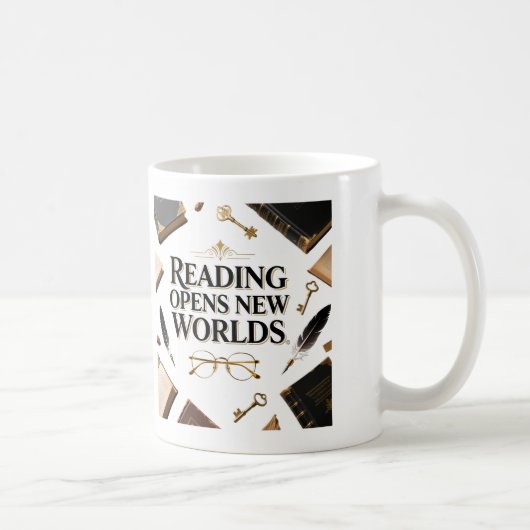 読書は新しい世界を切り開く 本好き グラフィック コーヒーマグカップ (右)