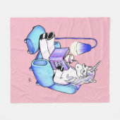 読書ユニコーン フリースブランケット (正面(横))