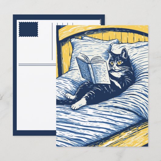 読書中の猫 シーズンポストカード (正面/裏面)