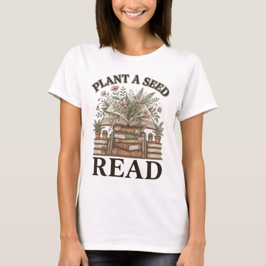 読書好きが種をまく 読書 読書指導者 ギフト Tシャツ (正面)