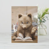 読書好きな人へのプレゼント クマとウサギが本を読む 招待状 (スタンド正面)