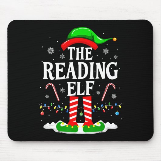 読書好きのためのユーモラスなクリスマスTシャツ「読書の妖精」 マウスパッド (正面)