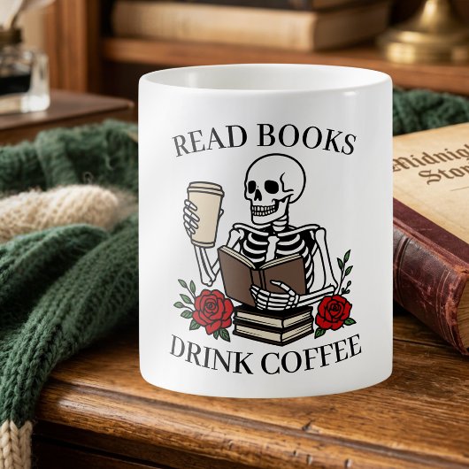 読書好きのための面白いスケルトンデザインの本好きグッズ Read Books Drink Coffe コーヒーマグカップ