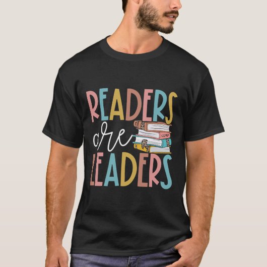 読書好きの先生用 読者はリーダー 読書好きの教師 女性 Tシャツ (正面)