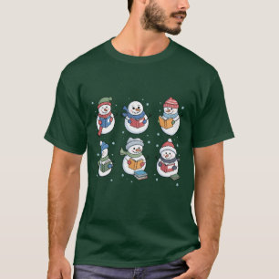 読書好きの雪だるま 読書 ギフト 先生 冬 Tシャツ