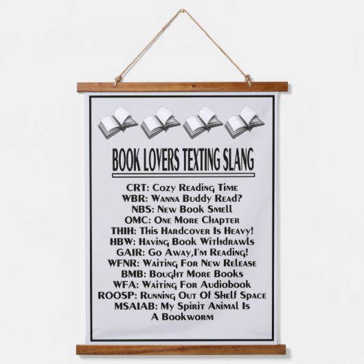 読書好きメールや文字を打つスラング黒い文字 吊り下げ型タペストリー (正面)