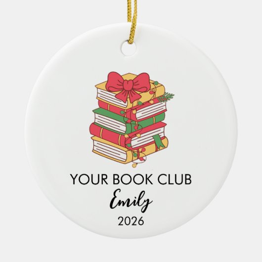 読書家、司書、先生のためのクリスマスオーナメント セラミックオーナメント (正面)