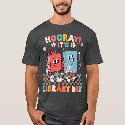 読書家 学校司書 万歳図書館の日 Tシャツ (正面)