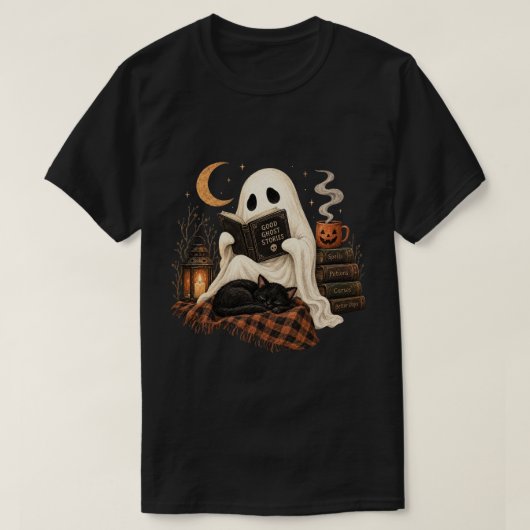 読書幽霊ハロウィン Tシャツ (デザイン正面)
