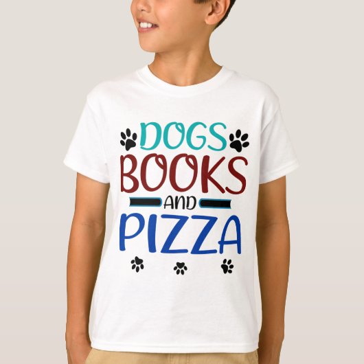 読書愛犬本とピザ好きの読者 Tシャツ (正面)