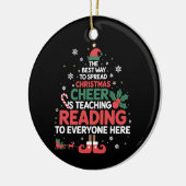 読書教師クリスマスエルフ クリスマスの歓声 セラミックオーナメント (左)