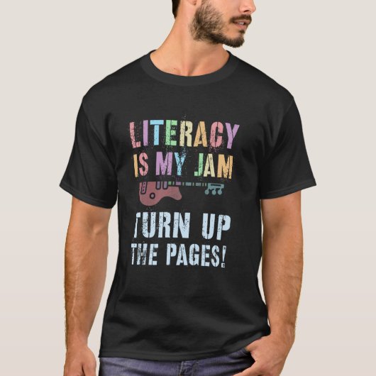 読書教師 LITERACY IS MY JAM 読書大好きな本 AB Tシャツ (正面)