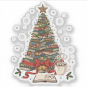読書用の居心地の良いクリスマスブックツリー シール (正面)