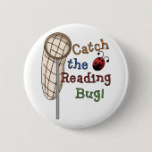 読書虫のTシャツおよびギフトをつかまえて下さい 缶バッジ (正面)