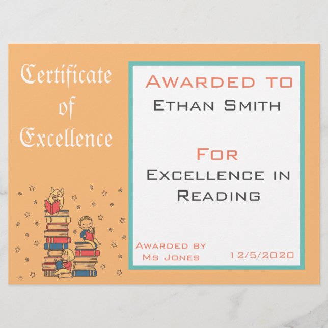 読書賞認定書教師用品 (正面)