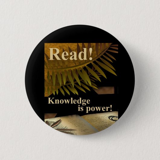 読書! 知識は力ボタンです 缶バッジ (正面)