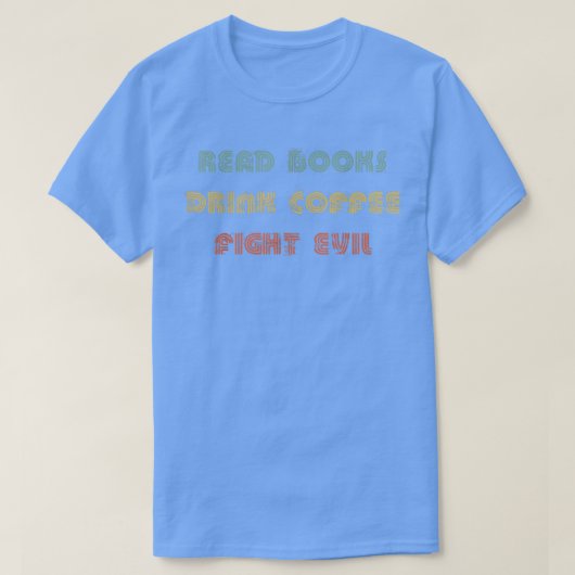 読本がコーヒーを飲み悪の本読を読む Tシャツ (デザイン正面)
