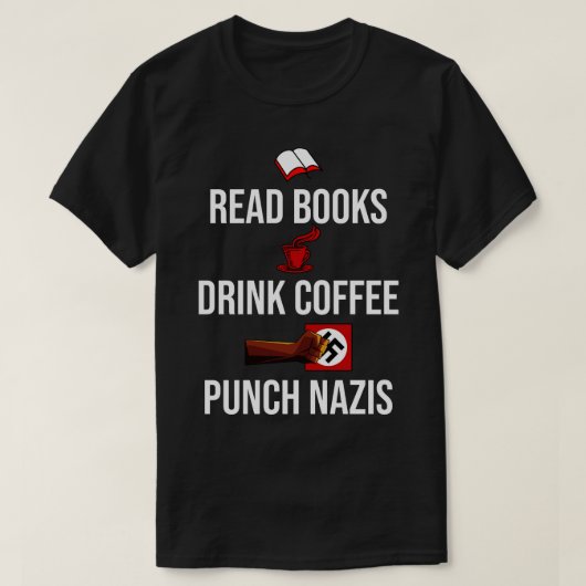 読本はコーヒーとパンチ・ナチスを飲む Tシャツ (デザイン正面)