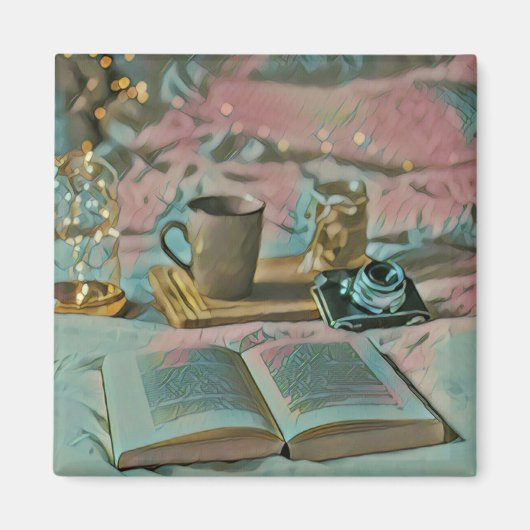 読本，コーヒーを飲む マグネット (正面)