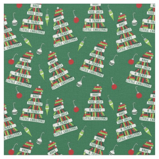 読者と本好きのクリスマスツリー ファブリック (クローズアップ)