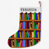 読者の図書館の本だなの本パターン名前をカスタムする スモールクリスマスストッキング (裏面)