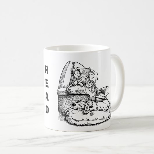 読読猫と犬のマグだ コーヒーマグカップ (正面右)
