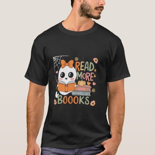読More Boooksかわいい幽霊カボチャの本読集 Tシャツ (正面)