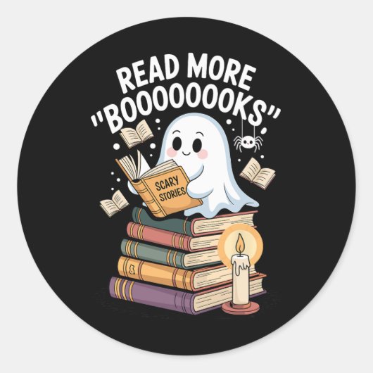 読More Booooks幽霊読ズハロウィーンアートテ ラウンドシール (正面)
