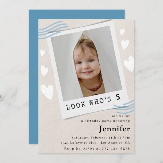 誰おもしろいが5歳の誕生日招待状を回しているようだ 招待状 (正面/裏面)