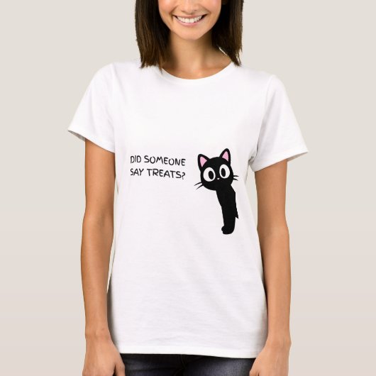 誰かがおやつって言った?面白い黒猫 Tシャツ (正面)