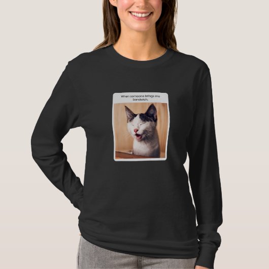 誰かがサンドイッチを持ってきてくれた時の猫ミーム Tシャツ (正面)