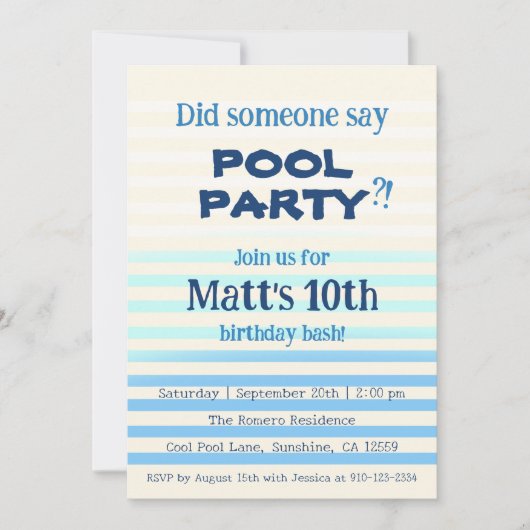 誰かがプールパーティーと言った?!誕生日招待状 招待状 (正面)