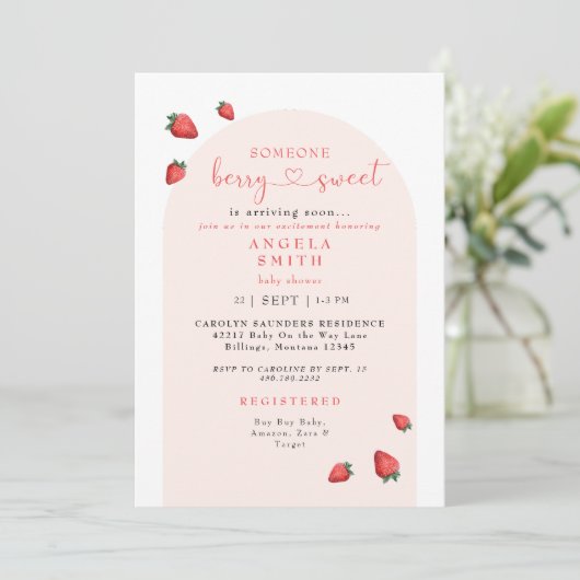 誰かベリー甘い赤面ベビーシャワー 招待状 (スタンド正面)