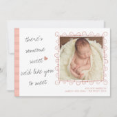 誰か会うのが楽しい2フォトベビーガール誕生 案内状 (正面)