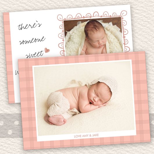 誰か会うのが楽しい2フォトベビーガール誕生 案内状