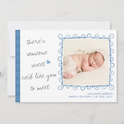 誰か甘い出会い2フォト男の赤ちゃん誕生 案内状 (正面)