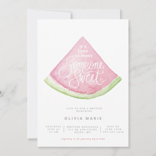 誰か甘い水の色のスイカのシャワーデザイン 招待状 (正面)
