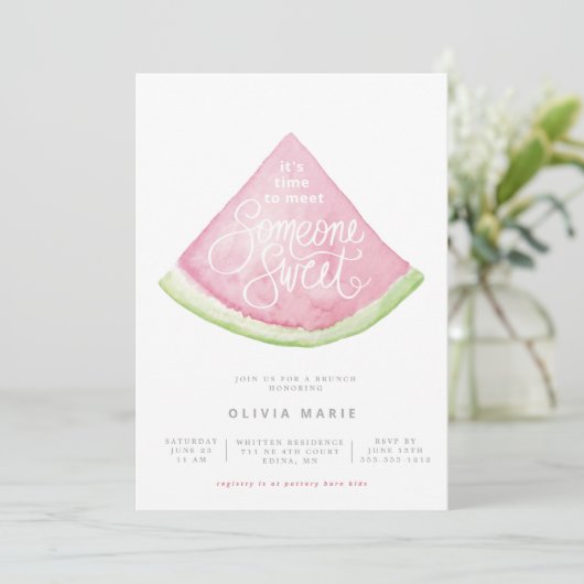 誰か甘い水の色のスイカのシャワーデザイン 招待状 (スタンド正面)