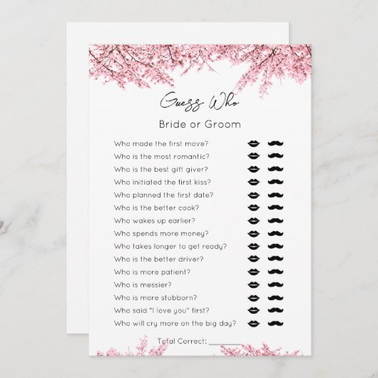 誰か花嫁または花婿の花を推測するブライダルシャワーゲーム シーズンカード (正面/裏面)