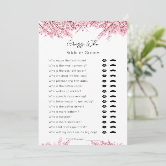 誰か花嫁または花婿の花を推測するブライダルシャワーゲーム シーズンカード (スタンド正面)