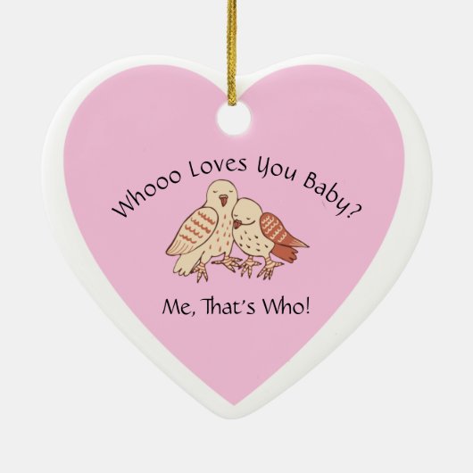 誰があなたを愛しているベビー?フクロウ赤ちゃんシャワーバレンタイン セラミックオーナメント (裏面)