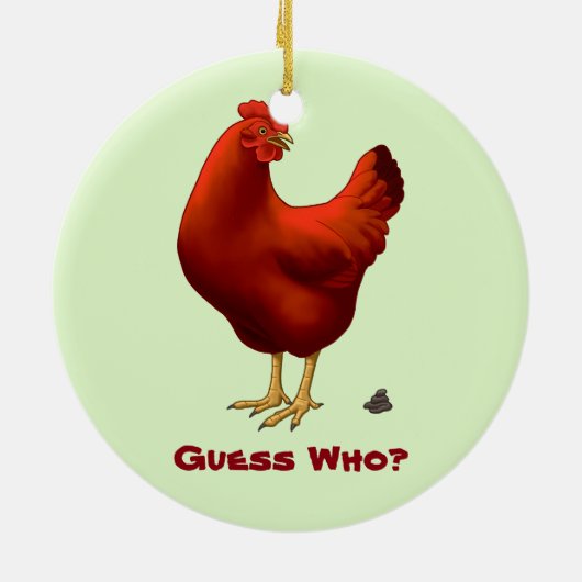 誰がおもしろい鶏の糞の赤い鶏を推測 セラミックオーナメント (裏面)