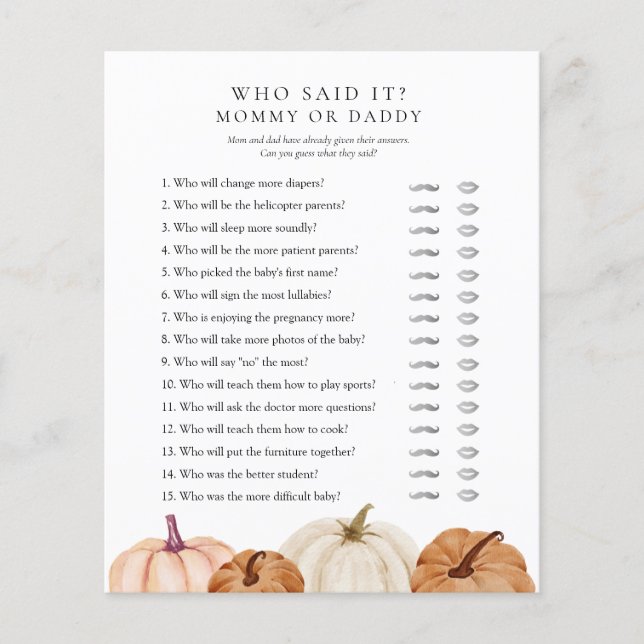 誰がそれをママまたはパパかぼちゃの赤ちゃんシャワーと言った (正面)