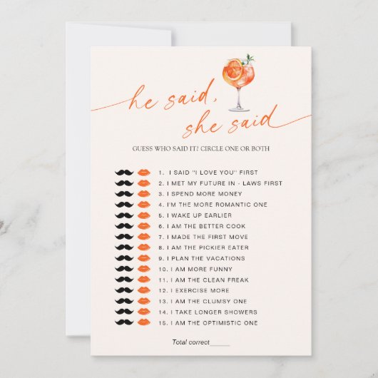 誰がアペロスピリッツブライダルシャワーゲーム 招待状 (正面)