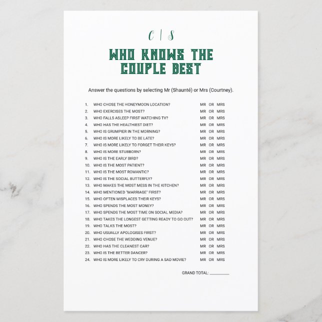 誰がカップルのゲームを知っ最高のている (正面)