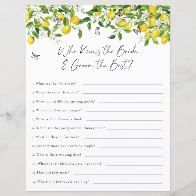 誰がカップルのレモ最高のンブライダルシャワーゲーム (正面)
