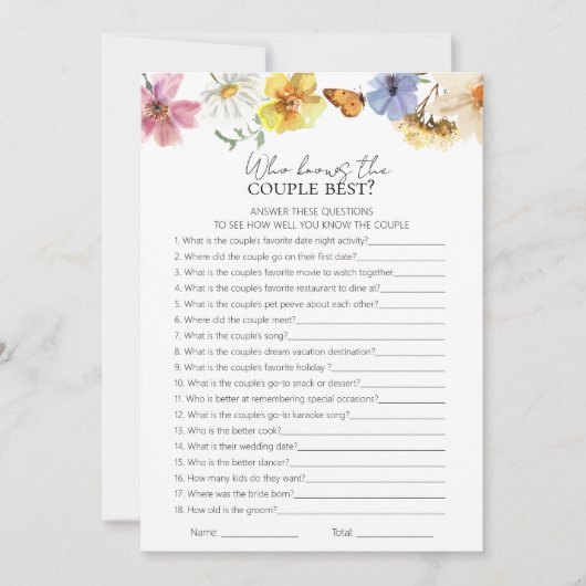 誰がカップルの最高のブライダルシャワーゲーム 招待状 (正面)