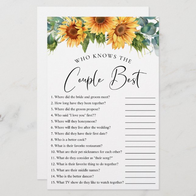 誰がカップルを一番よく知っている？ ハスフラワー シャワーゲーム (正面/裏面)