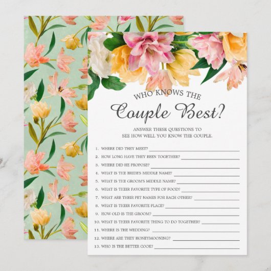 誰がカップルを一番よく知っている? ブライダルシャワーゲームの招待状 招待状 (正面/裏面)